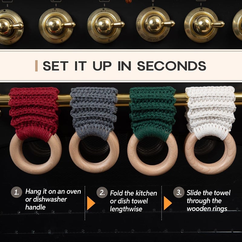 SKILLEDSLICING Handmade Crochet Dish Towel Holder for Kitchen & Bathroom, Decorative Boho Macrame Kitchen Towel Hanger Loop Ring Makes a Unique Gift for Birthday Thanksgiving Day 11 Inches (Black) - Image 4